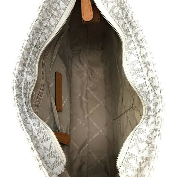 NWT Michael Kors Jet Set Travel Tote Crossbody Shoulder Bag Vanilla Logo Brown - Picture 4 of 16